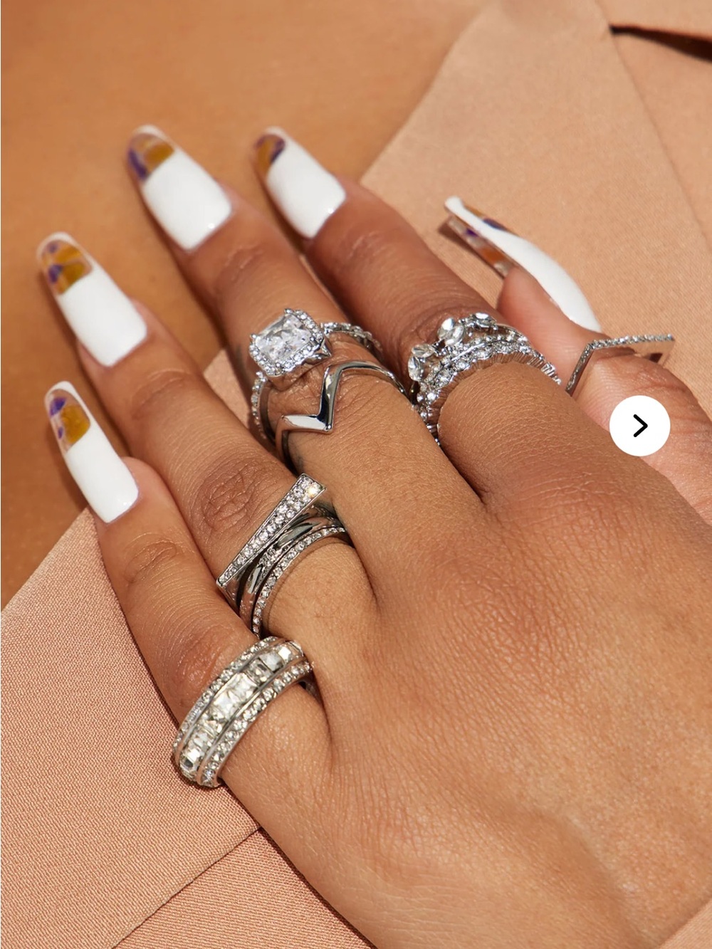 New, set of nine, Silver CZ Stackable Ring Set with Clear Stones, plus size